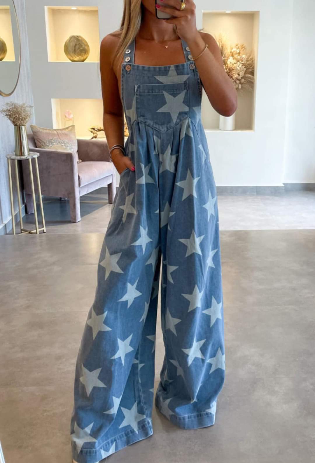 "OLIVIA" WIDE LEG STARRY EYED OVERALLS