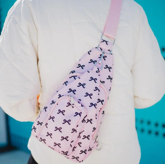 BLACK & PINK MINI BOW CROSSBODY SLING