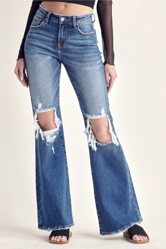 "KATY" PLUS SIZE MID RISE FLARE RISEN JEANS