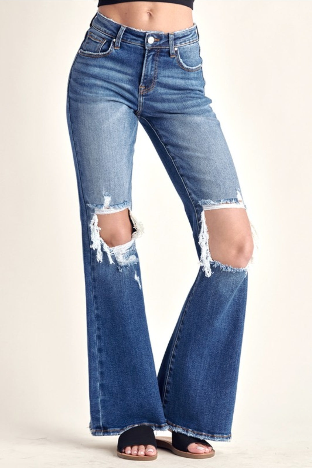 "KATY" PLUS SIZE MID RISE FLARE RISEN JEANS